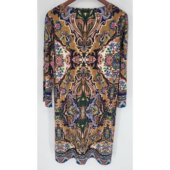 Chico's Victorian Kalidoscope Fall Gold Dress Long Sleeve Women's L (Vanity 2) - Picture 2 of 8